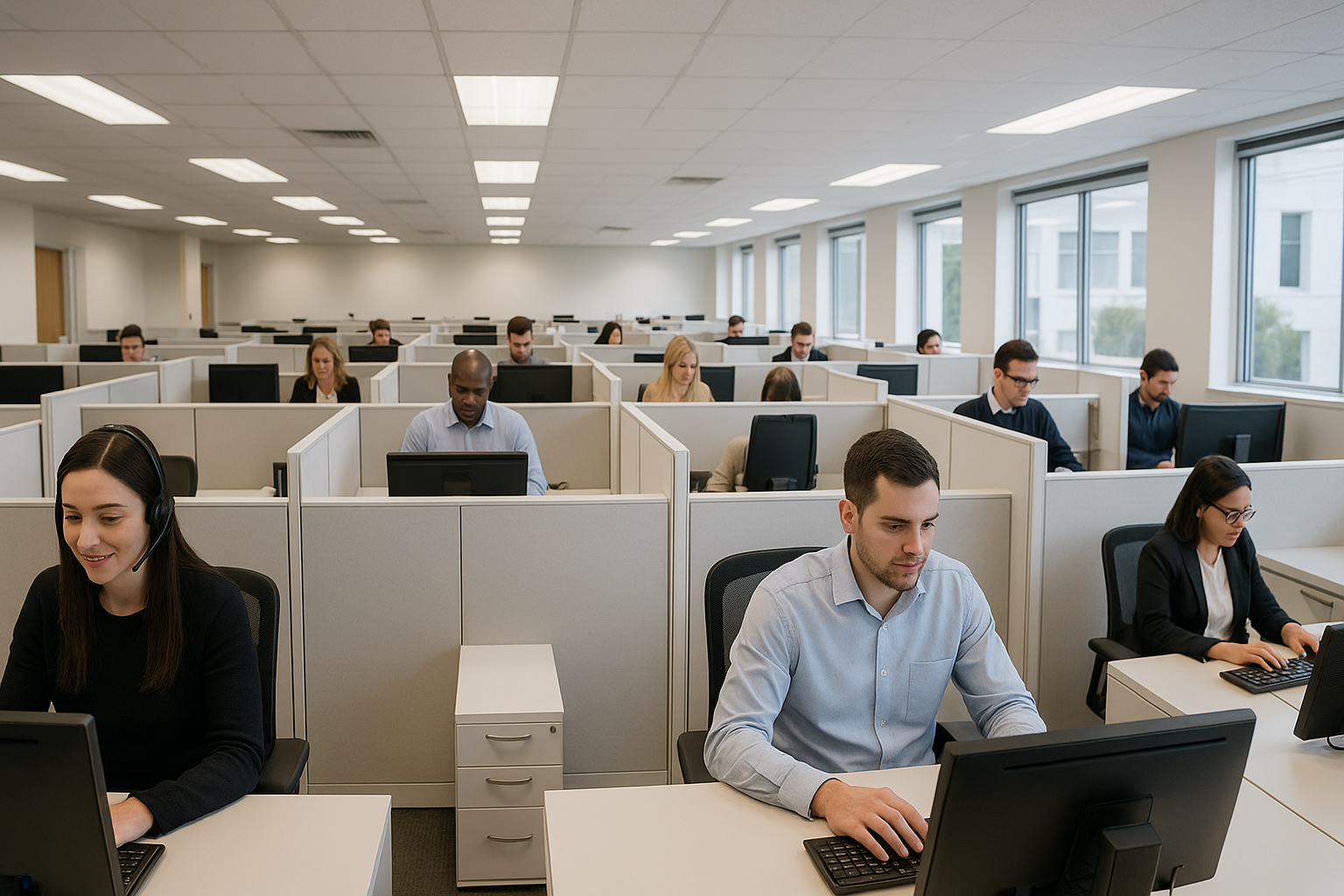 People working at their office space